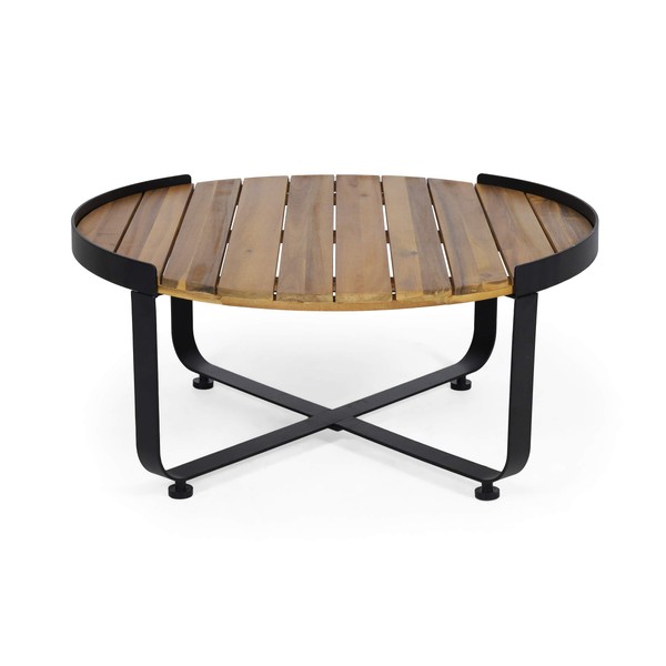 Christopher Knight Home Tracy Outdoor Modern Industrial Acacia Wood Coffee Table, Teak Finish, Black