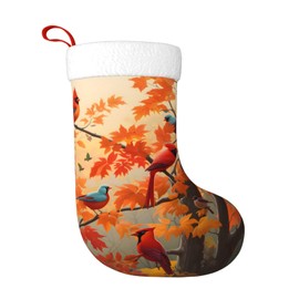 PUTWULB Fall Cardinal Birds and Maple-Leaves Large Christmas Stockings, 17.7 Inches Xmas Stocking Fireplace Hanging for Xmas Family Decor