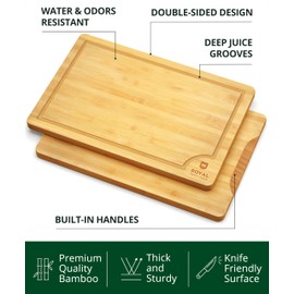 ROYAL CRAFT WOOD Bamboo Cutting Board with Juice Groove - Kitchen Chopping Board for Meat Cheese and Vegetables, Heavy Duty Serving Tray w/Handles (Large,10 x 15")