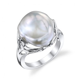 The Pearl Source Genuine White Keshi Cultured Pearl Kandy Ring for Women