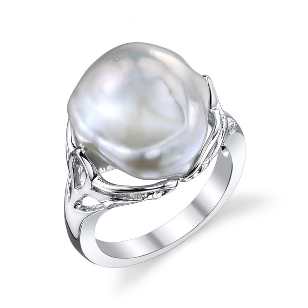 The Pearl Source Genuine White Keshi Cultured Pearl Kandy Ring