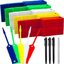 Lewtemi 4000 Pieces Self Lock Arrow ID Key Tags Car Parts Tags Key Ring Repair Labels and 5 Pens for Office Automotive Shop Supplies 4 1/2'' x 3/4"(Multicolor)
