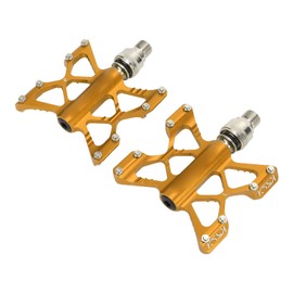 Bicycle Pedal, Anodized Waterproof Hollow Out Aluminum Alloy Bicycle Bearing Pedals for Mountain Bike Folding Bikes (Gold (Packed))