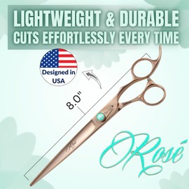 Kenchii Rose Dog Grooming Scissors, 8 Inch Straight Shears, Dog Scissors for Grooming, Ergonomic Design for Comfort and Precision, Heavy Duty, Durable and Sharp