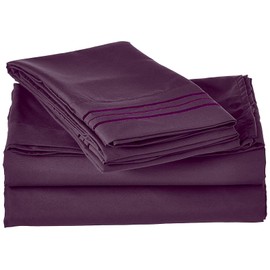 CELINE LINEN 1800 Series Hotel Quality Super Soft Wrinkle Resistant & Fade Resistant Beautiful Design on Pillowcases 4-Piece Sheet Set, Deep Pocket Up to 16inch, Queen Purple
