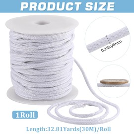 GORGECRAFT 4mm 33 Yards White Cotton Rope Soft Drawstring Replacement Ropes Macrame Cotton Welt Trim Round Cotton Thread Multipurpose Piping Cord for Bags DIY Crafts Projects Crochet Hanging