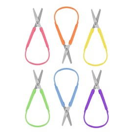 6 mini Ring Scissors, 5-inch, self-Opening Adaptive Scissors Right and Left Support, Supporting Teens, Adults, Seniors and Special Needs, (Pink, Orange, Yellow, Green, Blue, Purple)