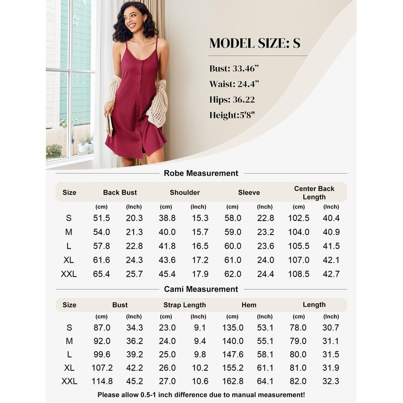 Ekouaer Maternity Nursing Gown and Robe Set 2 Piece Waffle