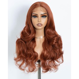 Style Icon Long Curly Wave Synthetic Lace Front Wig, Fluffy, Multi Layered Curls, 21 Inch (51 cm), Copper Red, 13 x 4 x 1, T Part HD Lace Curly Wig for Women (Colour: 130T)