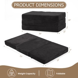 6-Inch Tri-Fold Mattress Twin Size - Foldable Futon Sofa Bed with Removable Washable Cover, Folding Memory Foam Futon Mattress | Non-Slip Bottom & Carry Handles for Guest, Camping, Dorm