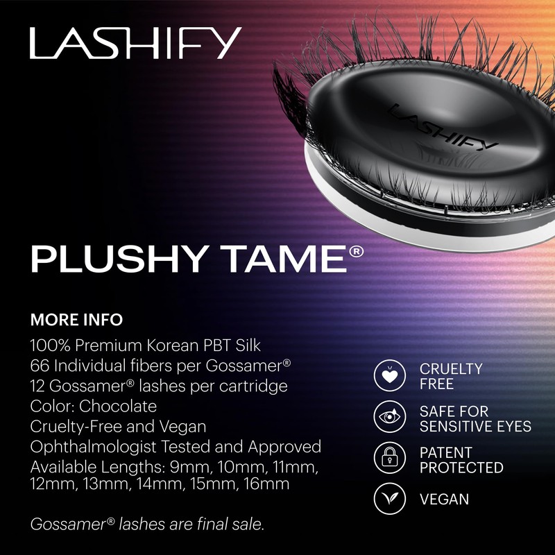 Lashify Plushy Tame 12mm Gossamer Lashes in Chocolate Color, Easy