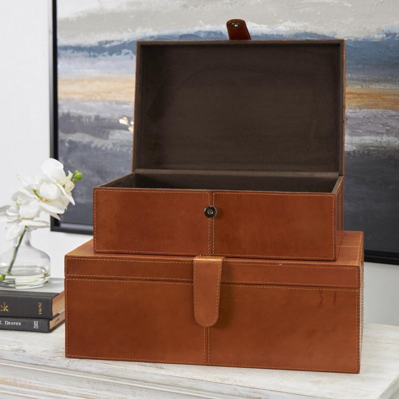 Deco 79 Leather Handmade Decorative Box Storage Decorative Keepsake Boxes