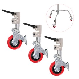 Trrose 3 Packs Swivel Caster Wheels Set, Professional C Stand Wheels with 25mm Diameter for Photography Light Stand, Durable Metal Construction and Tender Rubber Base, Compatible with C Stand (Red)
