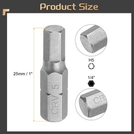 HARFINGTON 10pcs Hex Bits 1/4" Hex Shank H5 Head Magnetic 1" Length CR-V Steel Hexagon Wrench Drill Bit for Repair Work Electric Screw Driver