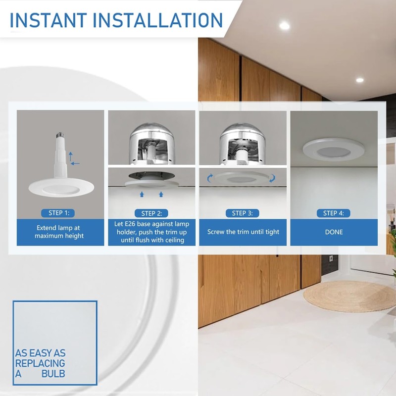 Jolux 4-Pack 5/6" LED Can Lights Retrofit Recessed Lighting,12W=60W,5000K Daylight,800