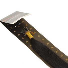 hair2heart 100 x Micro Ring I-Tip Extensions Made of Real Hair, 50 cm, 0.5 g Strands, Straight, Colour 1 Black