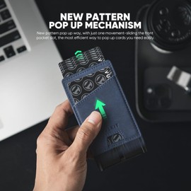 VULKIT Credit Card Holder with Money Pocket Pop up Wallet Metal Card Case RFID Blocking for Airtag, Coins and Cash Navy