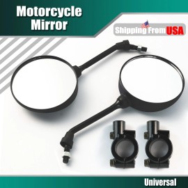 Unbranded 2X Rear View Motorcycle Mirrors With 2 Clamp Universal Black For 22 mm Handlebar
