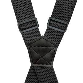 BaronHong Airport Friendly Suspenders,NO buzz Plastic 4 Clips 1.5 inch Fully Elastic Braces with Leather Patch Ski Suspenders(navy,M)