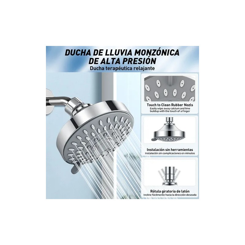Ducha De Alta Presión De Acero Inoxidable Ajustable 5 Modos
