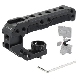 UTEBIT Camera Top Handle with 1/4'' 3/8'' ARRI Threads Silicone Grip for DSLR Camera Cage, 140g Lightweight Universal Video Rig with 3 Cold Shoe Adapters and Hot Shoe for Microphone LED Light Monitor