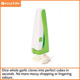 Easylife Hand Garlic Crusher, Stainless Steel Garlic Press with Integrated Cleaning Comb, Dice and Mince with One Hand, Dishwasher Safe Garlic Mincer L17.5xW7.3xD4.9cm - Fully Guaranteed