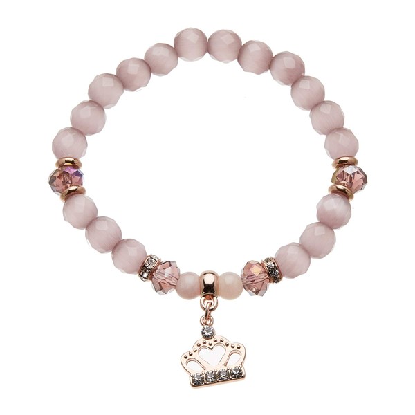 Rae P18 Charm Bracelet with Faceted Pink Cat Eye Beads