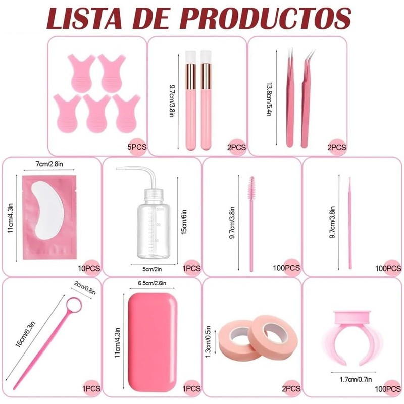 Kit de Pestañas 1x1, Parches, Microbrush, Ventilador, Cepillo 1