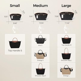 ZTUJO Purse Organizer Insert For Le Pliage, Compatible with Longchamp Le Pliage Shoulder Bag S/L, Top Handle S/M，Energy S/L, Xtra S, Longchamp Organizer Insert (Black, Medium)