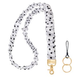Hovmwey Stretchy Scrunchie Lanyard ID Badge for Women, Cute Long Neck Lanyard with Elastic Design Lanyard for Keys Wallet ID Cards（Polka Dots）