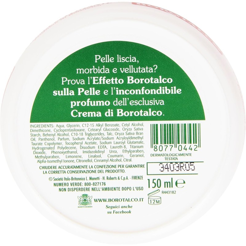 6x Borotalco Velvet Body Cream Moisturiser for Smooth Soft Skin