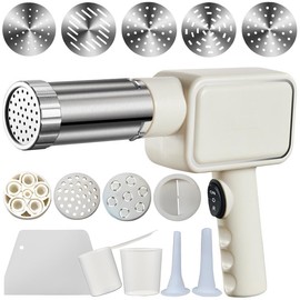 QCQDL Electric Pasta Maker, Handheld Pasta Maker Machine, All-in-One Cordless Noodle Machine, with Shaping Molds and Cutter,White