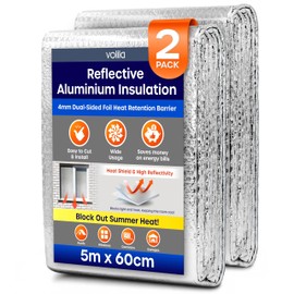Foil Insulation Roll – 2 Pack (5m x 60cm) - Thermal Insulation Foil for Floor, Roof, Wall & Ceiling - Heat Retention Barrier for Attics, Lofts, Garages, Sheds, Greenhouses, Boats & Pet Homes