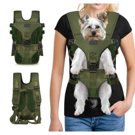 YUDODO Pet Dog Front Carrier Backpacks Multiple Adjustable Small Dog Chest Carrier Legs Out Easy-Fit Dog Travel Backpack Carrier for Hiking Camping for Small Medium Dogs Cats and Rabbit (S,Army Green)