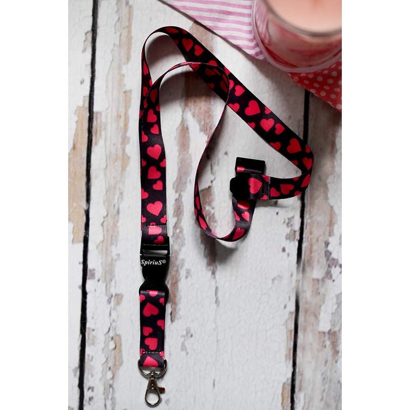 SpiriuS Pink Hearts Breakaway Lanyard Neck Strap with Safety Release
