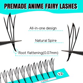 VAVALASH Anime Fairy Lash Extensions,Premade Manga Fairy Lashes 0.07 C/D Curl, Natural Manga Lash Look Spire Eyelash Extensions,Comic Fairy Lash Extensions(Anime Fairy-0.07-D-8-15mm)