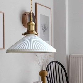 ESSZYIE E26 Modern Pendant Light, Minimalist Pleated Ceramic Pendant Light, Kitchen Island Bedroom Dining Room Bar Pendant Light, White Pendant Light Fixture (1-Light)