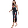 YZXDORWJ Women's Mexican Floral Embroidered Halter Neck Split Sleeveless Ruffle