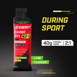 Enervit, Carbo Gel C2:1PRO Lime, Gel Energetico, 40g di Carboidrati, Per Attività ad Alta Intensità, +50% di Carboidrati Assorbiti, Gusto Lime, Senza Glutine, Alta Digeribilità, Vegan, 7 Pack da 60ml