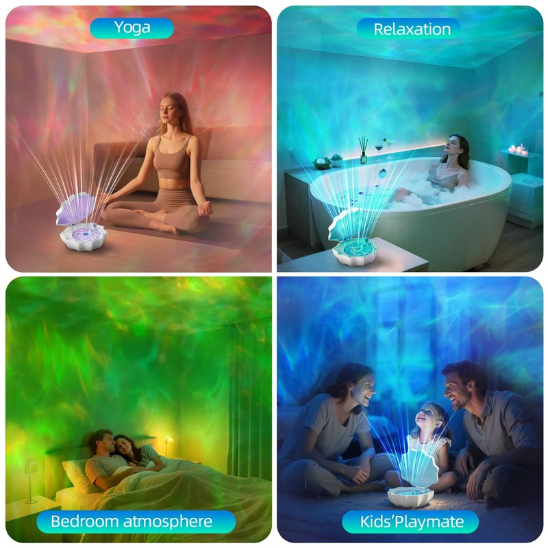 Ocean Wave Projector Light, Shell Night Light Built-in Bluetooth Speaker,