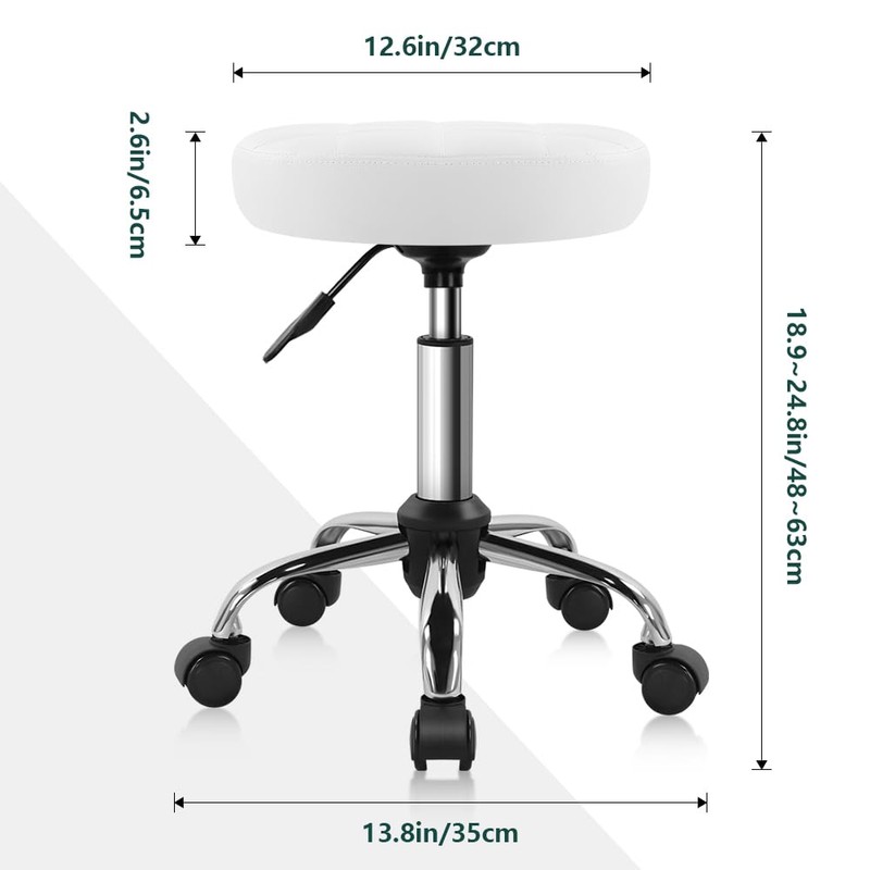 BFTOU White Classic Swivel Stool with Wheel for Salon Work