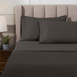 Superior Egyptian Cotton 4 Piece Sheet Set, Luxury 1000 Thread Count, Eco-Friendly, Sustainable Sheets, Ultra-Soft Basics, Solid, Deep Pocket Fitted Sheet, Flat Sheet, Pillowcases, Queen, Charcoal