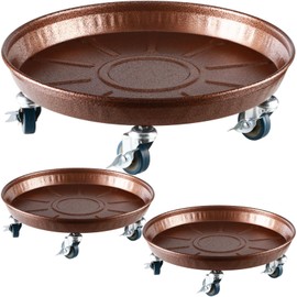 3 Packs 18” Metal Plant Caddy with Wheels Extra-large Rolling Plant Stand Heavy-duty Iron Plant Dolly Casters for Indoor Outdoor Flower Pot Mover Roller Coasters, Dark coffee