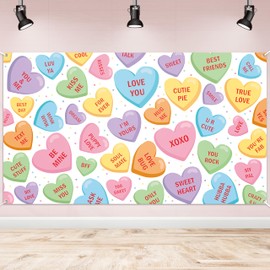 WATINC Xtralarge Valentine’s Day Conversation Heart Backdrop Banner Decoration, Romantic Love Banner for Valentines Party Decor Supplies, Photo Booth Props for Home Indoor Outdoor 79 x 45 Inch