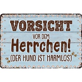 30 x 20 cm - Weatherproof Dog Sign, Dog Decorative Sign, Funny Saying for Dog Owners (Vorsicht vor dem Herrchen - der Hund ist harmlos!)