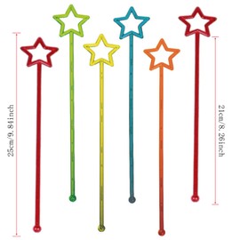 Star Top Swizzle Sticks Disposible 9.8 Inch Cocktail Drink Stirrers Plastic Star Top Crystal Swizzle Sticks - 30 Pieces (Multicolor)