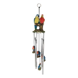 Ebros Gift Red Scarlet and Blue Macaw Parrots Couple Resonant Wind Chime Patio Garden Mobile Hanging Accent Birds of Tropical Paradise Jungle Forest