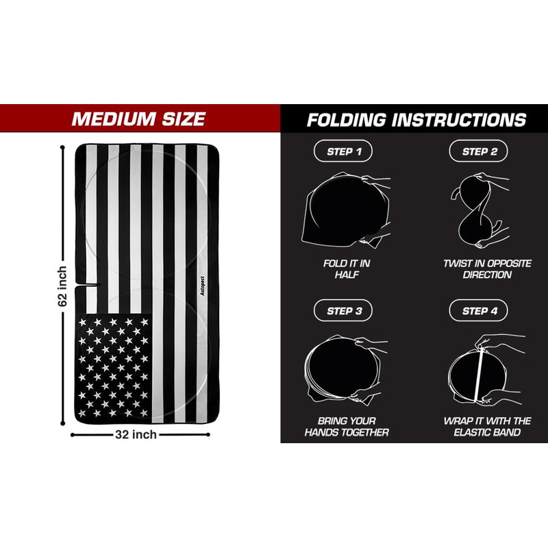Autopect Windshield Sun Shade - American Flag Design, High-Resolution Sun