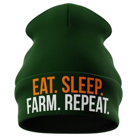 Purple Print House Farming Gifts - Eat Sleep Farm Repeat Funny Beanie Hat - Tractor Gifts Farmers Gifts (Bottle Green)