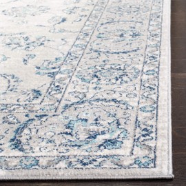 SAFAVIEH Brentwood Collection Area Rug - 9' x 12', Light Grey & Blue, Oriental Floral Scroll Design, Non-Shedding & Easy Care, Ideal for High Traffic Areas in Living Room, Bedroom (BNT854G)